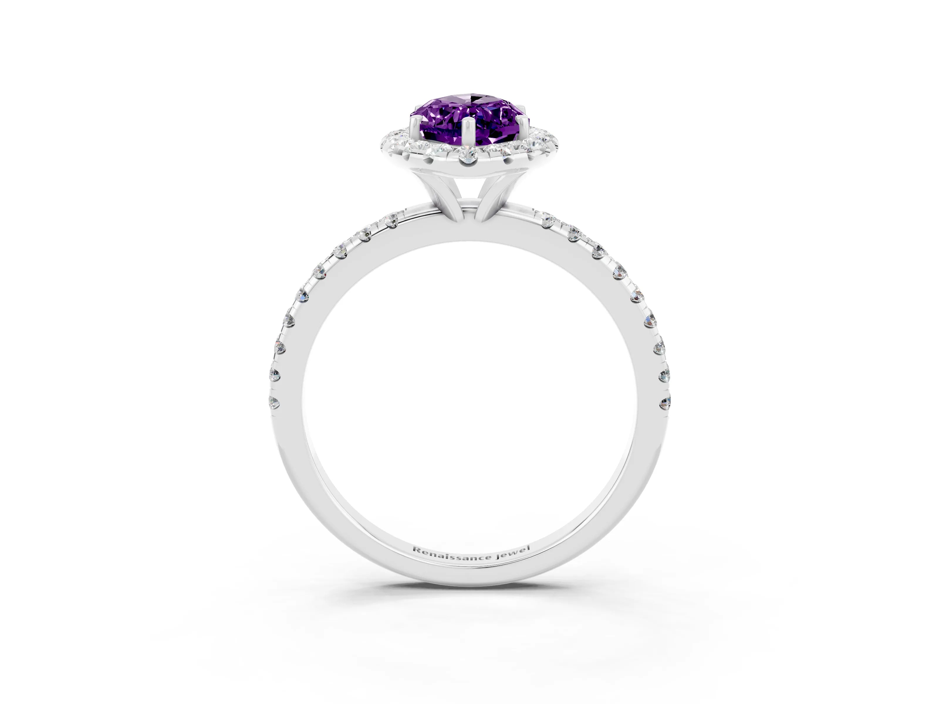 White gold Marquise Cut Cut Diamond Floral Halo Engagement Ring with Pavé Band and Prong Setting_3