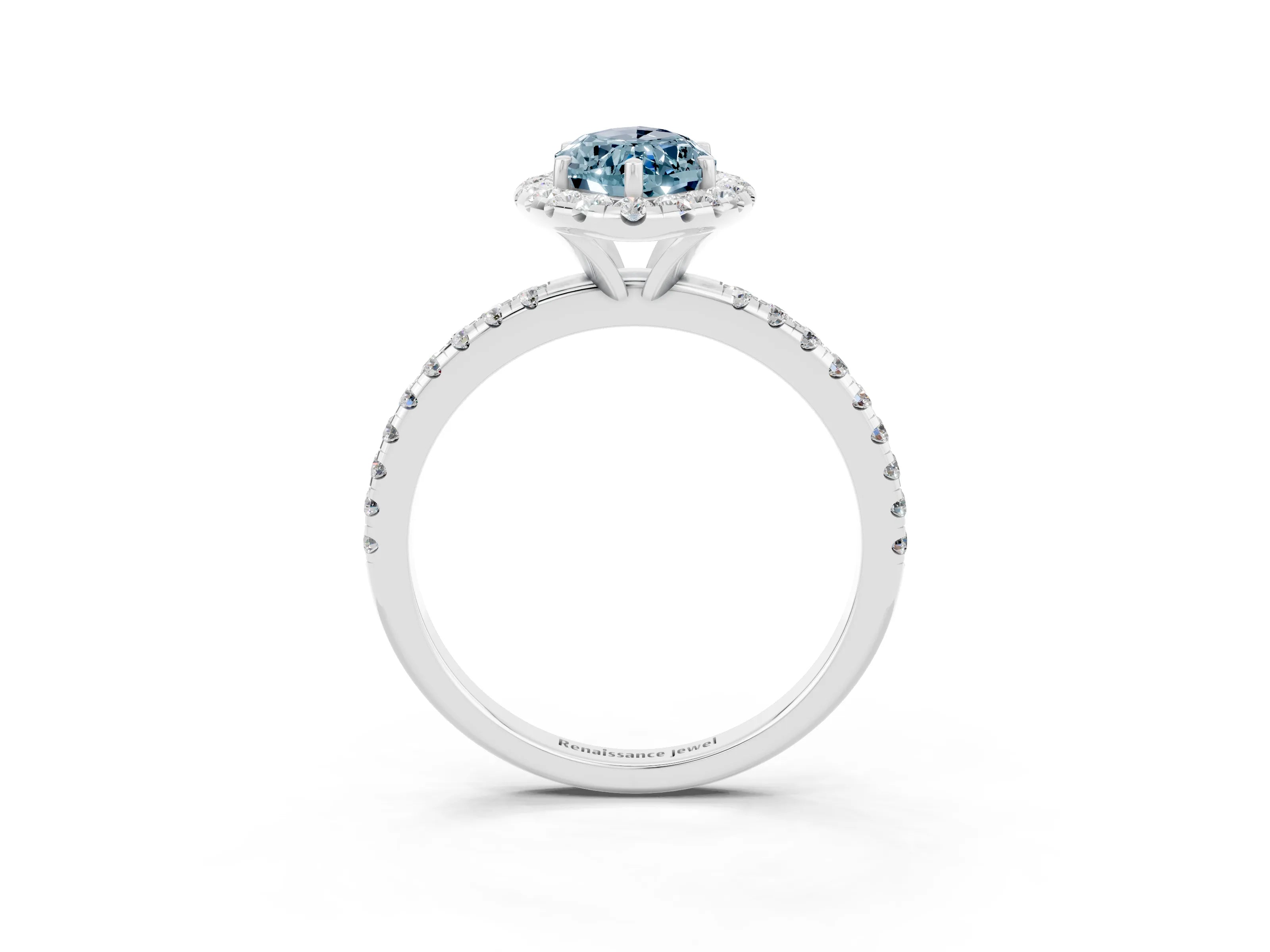 White gold Marquise Cut Cut Diamond Floral Halo Engagement Ring with Pavé Band and Prong Setting_3