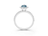 White gold Marquise Cut Cut Diamond Floral Halo Engagement Ring with Pavé Band and Prong Setting_3