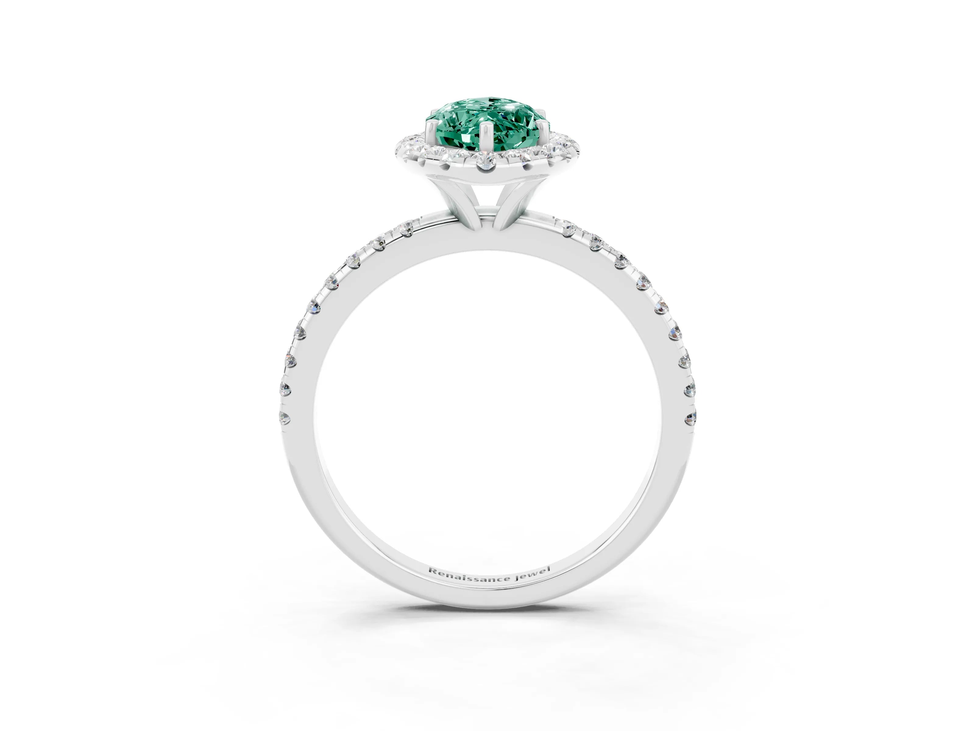 White gold Marquise Cut Cut Diamond Floral Halo Engagement Ring with Pavé Band and Prong Setting_3