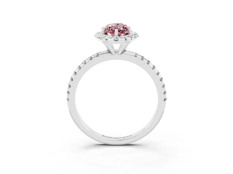 White gold Marquise Cut Cut Diamond Floral Halo Engagement Ring with Pavé Band and Prong Setting_3