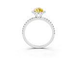 White gold Marquise Cut Cut Diamond Floral Halo Engagement Ring with Pavé Band and Prong Setting_3