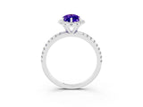 White gold Marquise Cut Cut Diamond Floral Halo Engagement Ring with Pavé Band and Prong Setting_3
