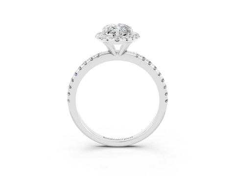 White gold Marquise Cut Cut Diamond Floral Halo Engagement Ring with Pavé Band and Prong Setting_3