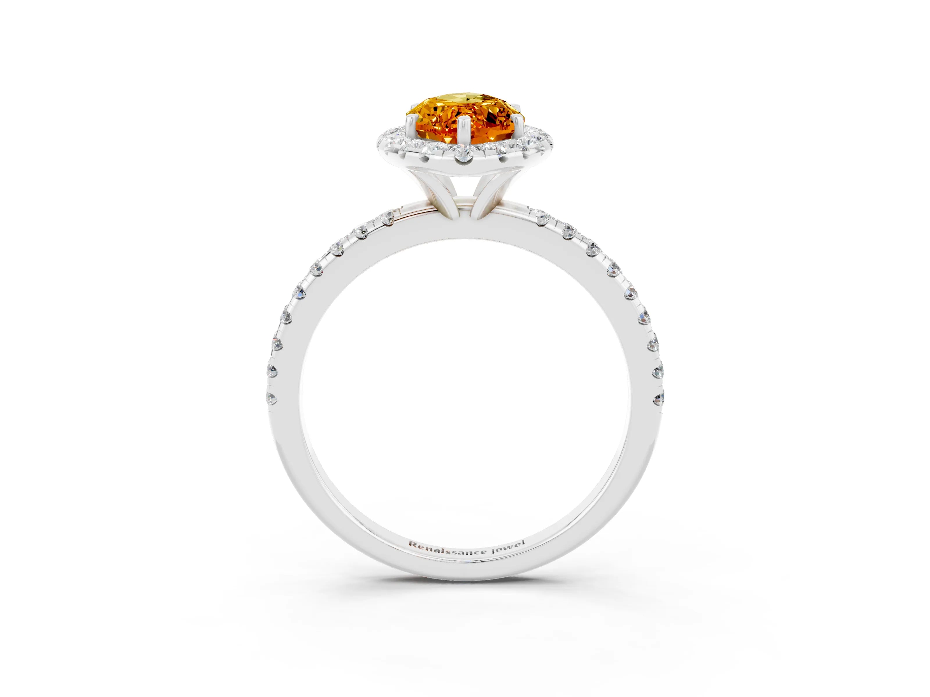 White gold Marquise Cut Cut Diamond Floral Halo Engagement Ring with Pavé Band and Prong Setting_3