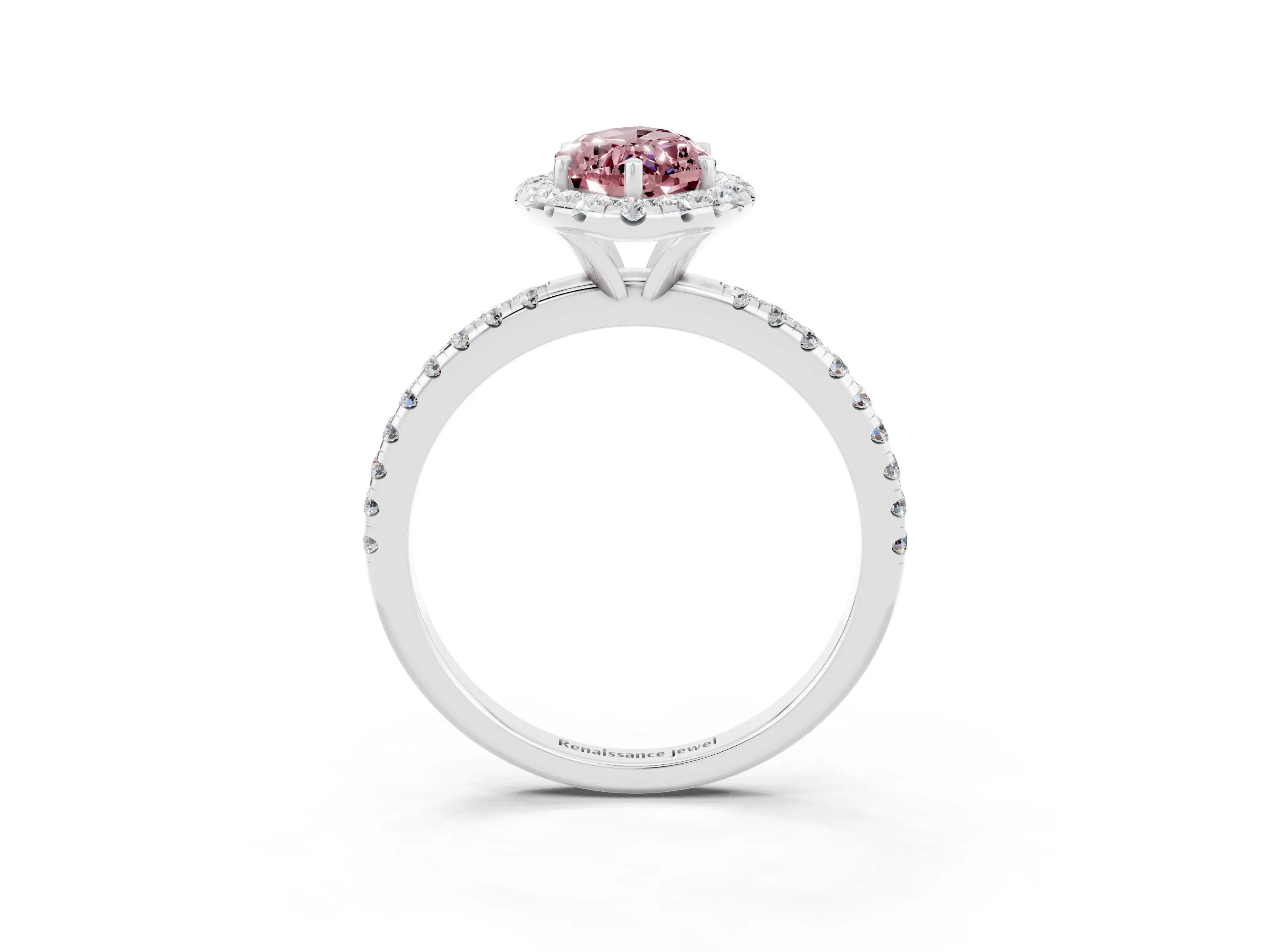 White gold Marquise Cut Cut Diamond Floral Halo Engagement Ring with Pavé Band and Prong Setting_3