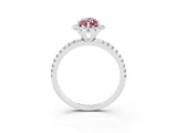 White gold Marquise Cut Cut Diamond Floral Halo Engagement Ring with Pavé Band and Prong Setting_3
