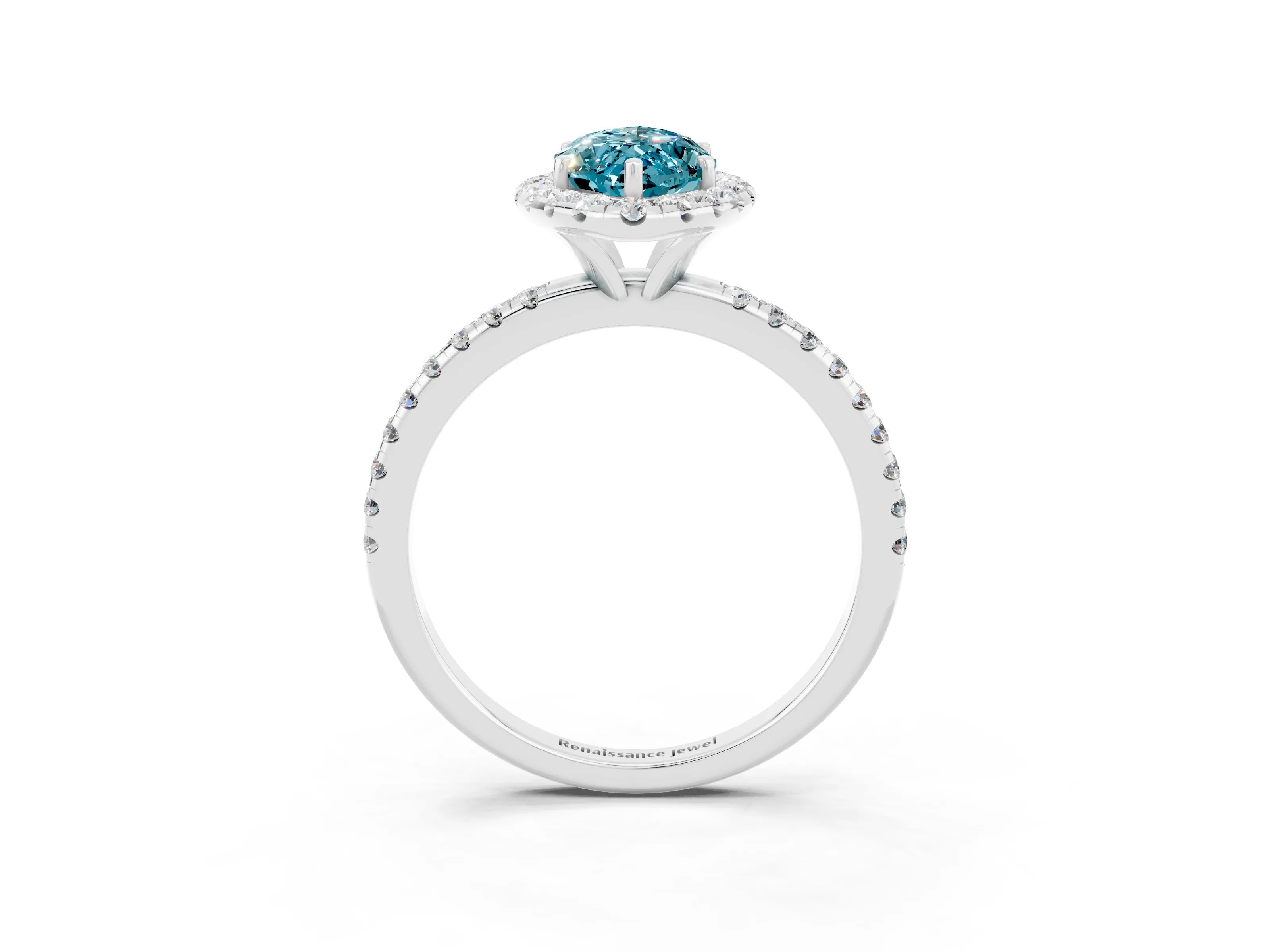 White gold Marquise Cut Cut Diamond Floral Halo Engagement Ring with Pavé Band and Prong Setting_3