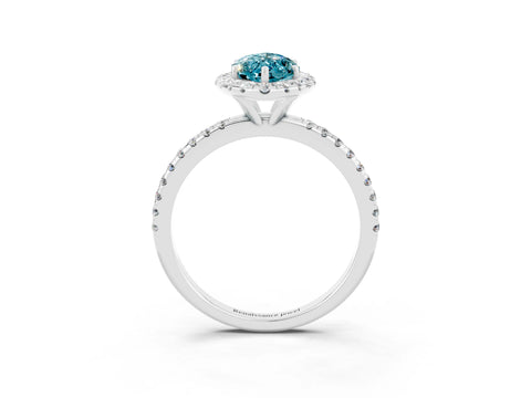White gold Marquise Cut Cut Diamond Floral Halo Engagement Ring with Pavé Band and Prong Setting_3