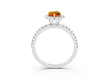 White gold Marquise Cut Cut Diamond Floral Halo Engagement Ring with Pavé Band and Prong Setting_3