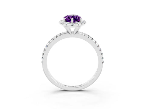 White gold Marquise Cut Cut Diamond Floral Halo Engagement Ring with Pavé Band and Prong Setting_3