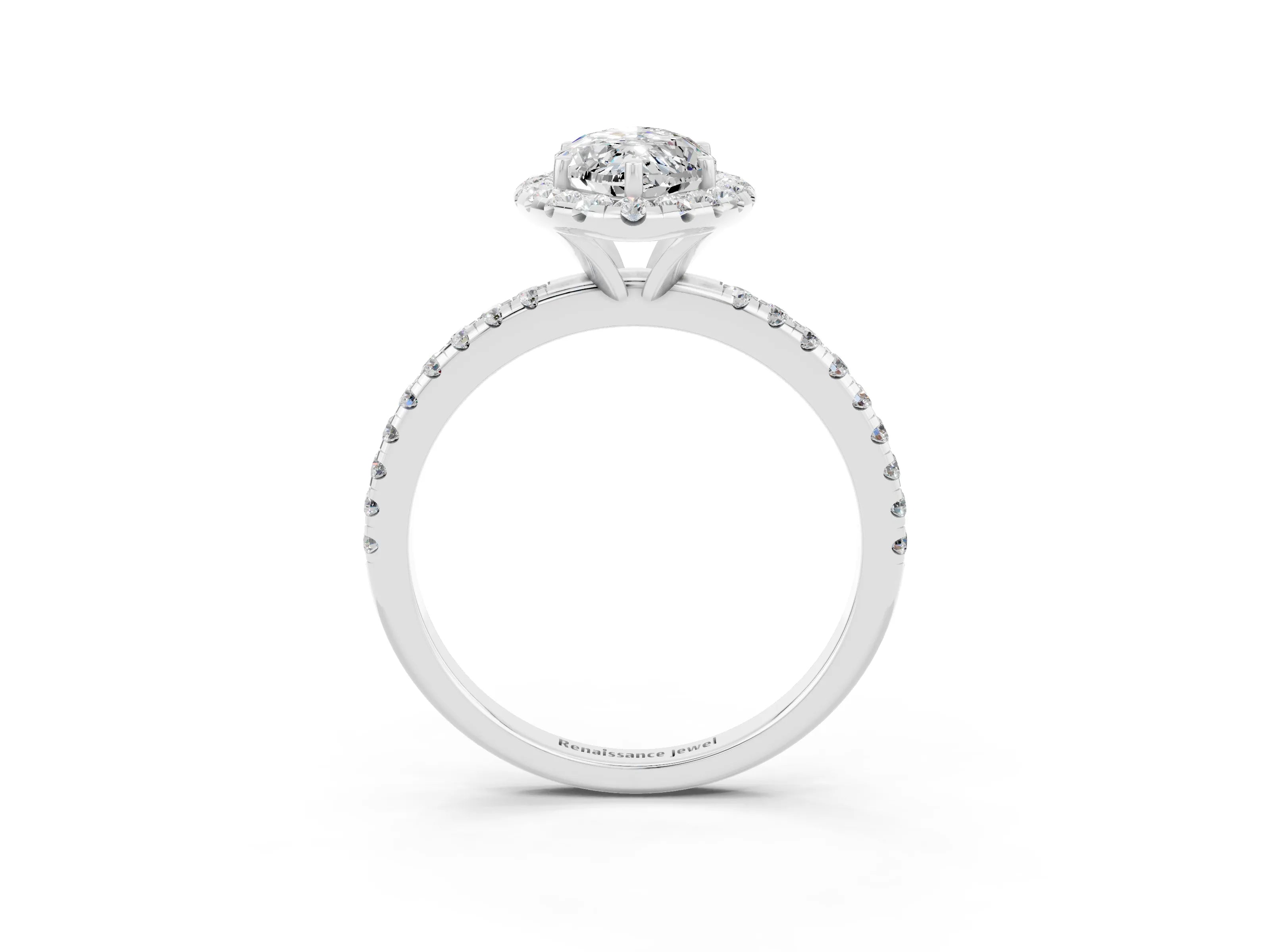 White gold Marquise Cut Cut Diamond Floral Halo Engagement Ring with Pavé Band and Prong Setting_3