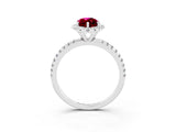 White gold Marquise Cut Cut Diamond Floral Halo Engagement Ring with Pavé Band and Prong Setting_3