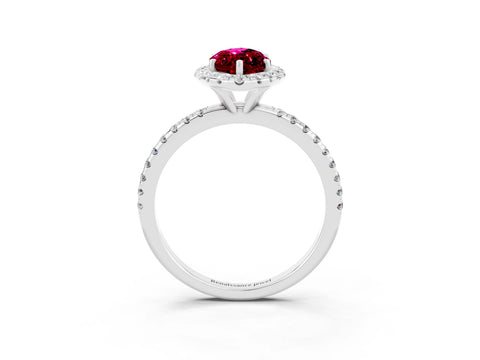 White gold Marquise Cut Cut Diamond Floral Halo Engagement Ring with Pavé Band and Prong Setting_3