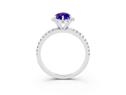 White gold Marquise Cut Cut Diamond Floral Halo Engagement Ring with Pavé Band and Prong Setting_3