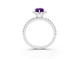 White gold Marquise Cut Cut Diamond Floral Halo Engagement Ring with Pavé Band and Prong Setting_3