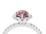 White gold Marquise Cut Cut Diamond Floral Halo Engagement Ring with Pavé Band and Prong Setting_4