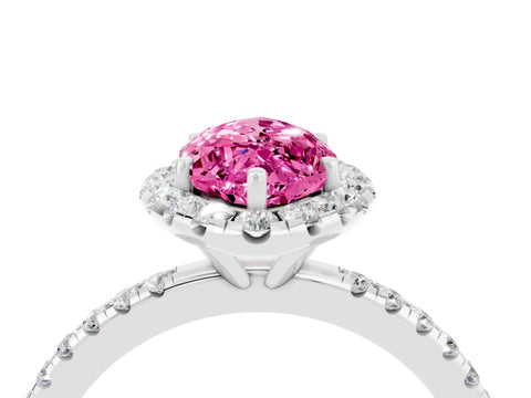 White gold Marquise Cut Cut Diamond Floral Halo Engagement Ring with Pavé Band and Prong Setting_4
