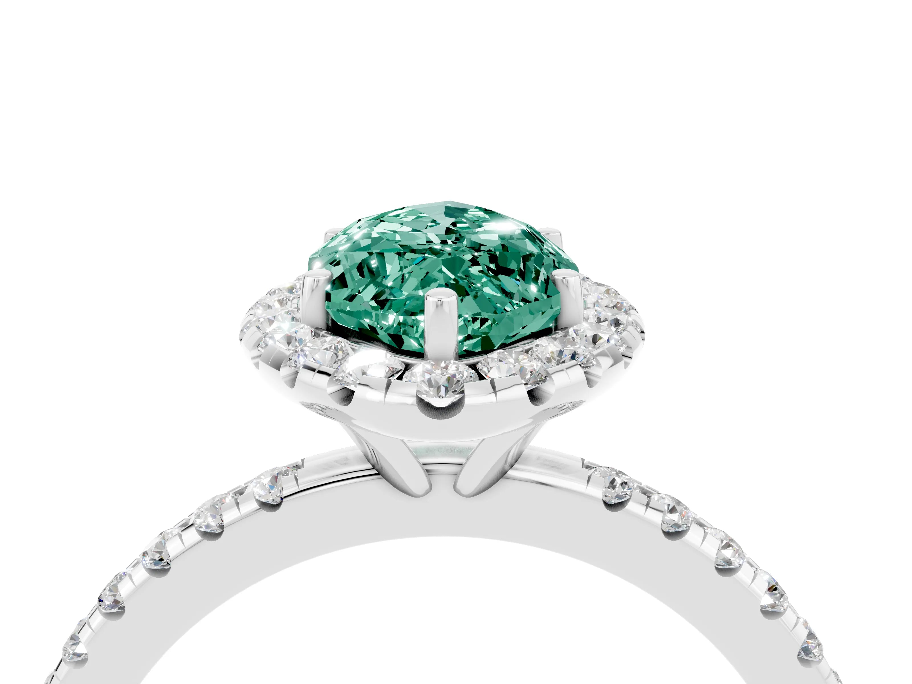 White gold Marquise Cut Cut Diamond Floral Halo Engagement Ring with Pavé Band and Prong Setting_4