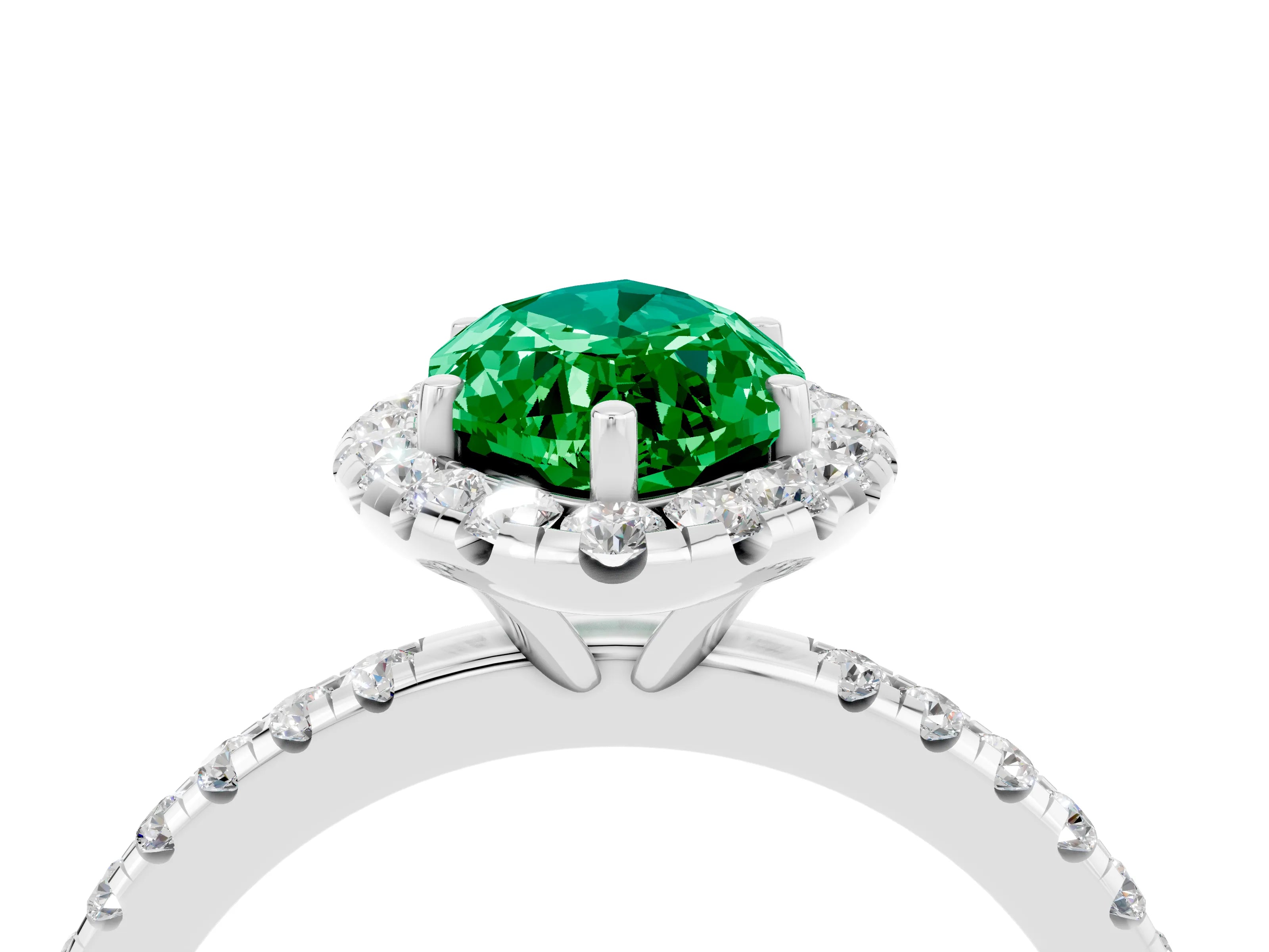 White gold Marquise Cut Cut Diamond Floral Halo Engagement Ring with Pavé Band and Prong Setting_4