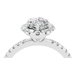 White gold Marquise Cut Cut Diamond Floral Halo Engagement Ring with Pavé Band and Prong Setting_4