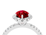White gold Marquise Cut Cut Diamond Floral Halo Engagement Ring with Pavé Band and Prong Setting_4