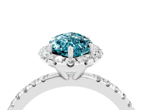 White gold Marquise Cut Cut Diamond Floral Halo Engagement Ring with Pavé Band and Prong Setting_4