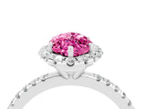 White gold Marquise Cut Cut Diamond Floral Halo Engagement Ring with Pavé Band and Prong Setting_4