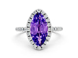 White gold Marquise Cut Cut Diamond Floral Halo Engagement Ring with Pavé Band and Prong Setting