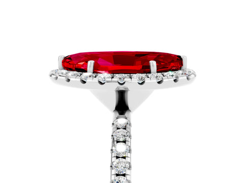 White gold Marquise Cut Cut Diamond Floral Halo Engagement Ring with Pavé Band and Prong Setting_5