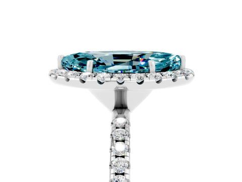 White gold Marquise Cut Cut Diamond Floral Halo Engagement Ring with Pavé Band and Prong Setting_5