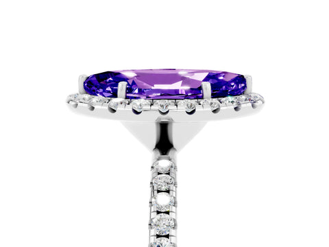 White gold Marquise Cut Cut Diamond Floral Halo Engagement Ring with Pavé Band and Prong Setting_5
