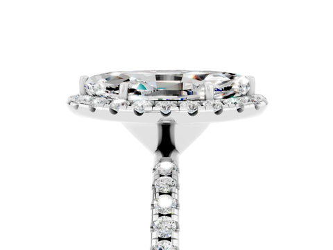 White gold Marquise Cut Cut Diamond Floral Halo Engagement Ring with Pavé Band and Prong Setting_5