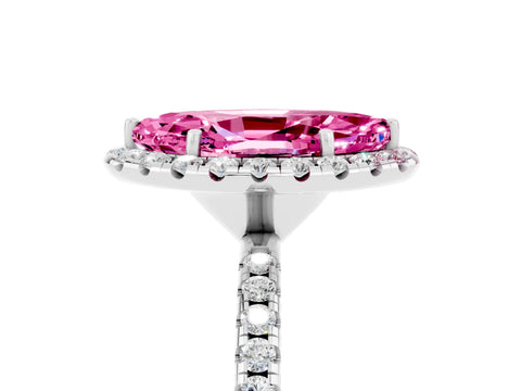White gold Marquise Cut Cut Diamond Floral Halo Engagement Ring with Pavé Band and Prong Setting_5
