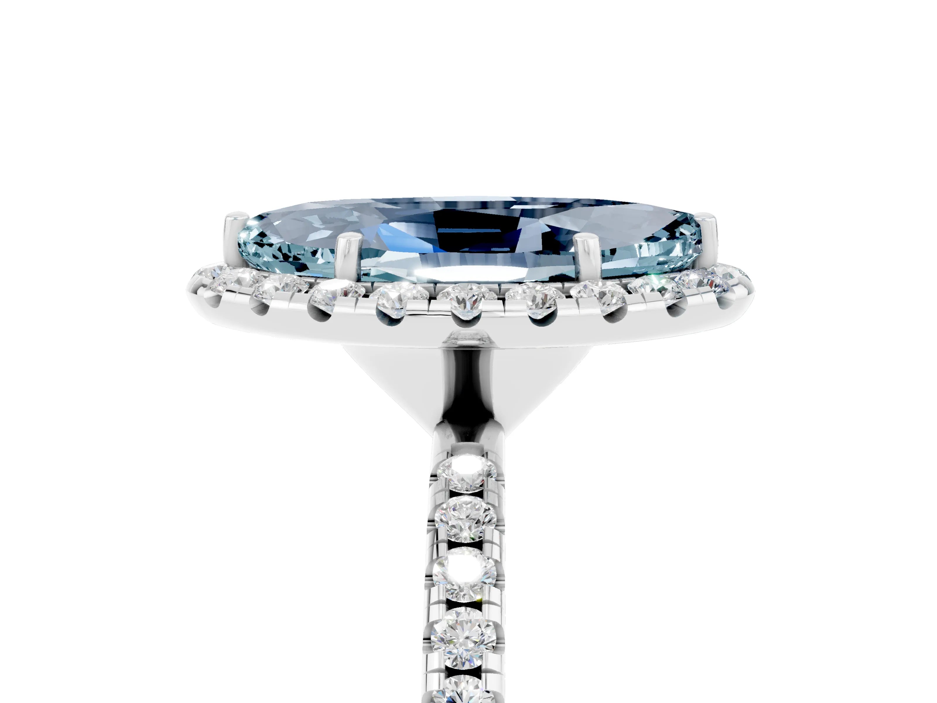 White gold Marquise Cut Cut Diamond Floral Halo Engagement Ring with Pavé Band and Prong Setting_5
