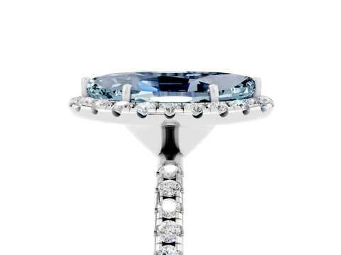 White gold Marquise Cut Cut Diamond Floral Halo Engagement Ring with Pavé Band and Prong Setting_5