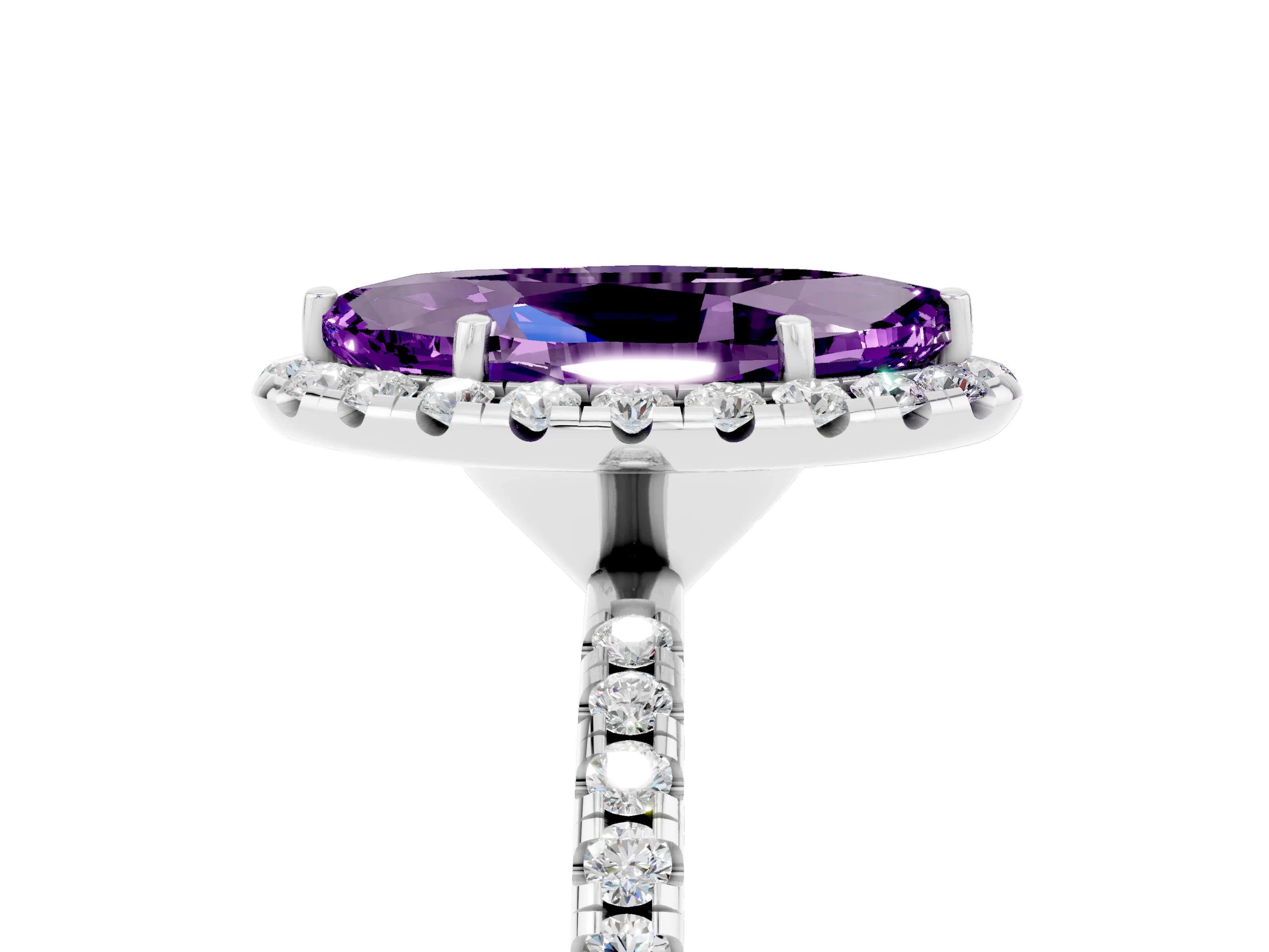 White gold Marquise Cut Cut Diamond Floral Halo Engagement Ring with Pavé Band and Prong Setting_5