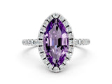 White gold Marquise Cut Cut Diamond Floral Halo Engagement Ring with Pavé Band and Prong Setting