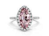 White gold Marquise Cut Cut Diamond Floral Halo Engagement Ring with Pavé Band and Prong Setting