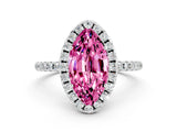 White gold Marquise Cut Cut Diamond Floral Halo Engagement Ring with Pavé Band and Prong Setting