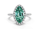 White gold Marquise Cut Cut Diamond Floral Halo Engagement Ring with Pavé Band and Prong Setting
