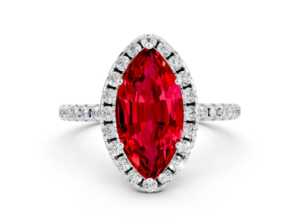 Platinum Marquise Cut Cut Diamond Floral Halo Engagement Ring with Pavé Band and Prong Setting
