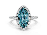 White gold Marquise Cut Cut Diamond Floral Halo Engagement Ring with Pavé Band and Prong Setting