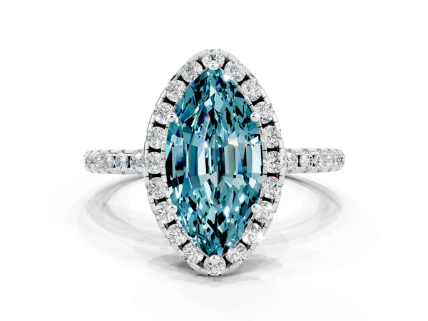 Platinum Marquise Cut Cut Diamond Floral Halo Engagement Ring with Pavé Band and Prong Setting
