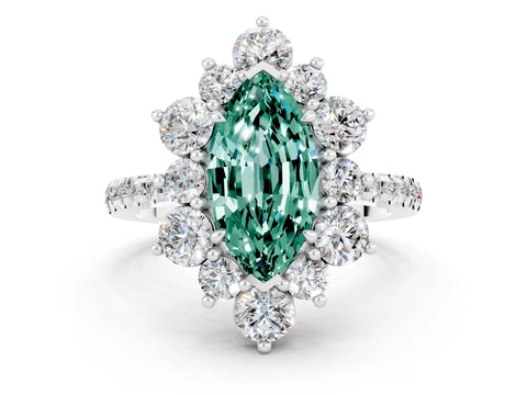 White gold Marquise Cut Cut Diamond Floral Halo Pave Band with Prong Setting