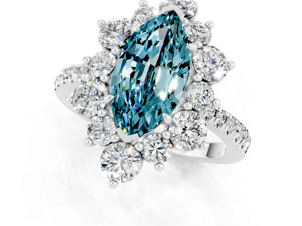 Silver Marquise Cut Cut Diamond Floral Halo Pave Band with Prong Setting