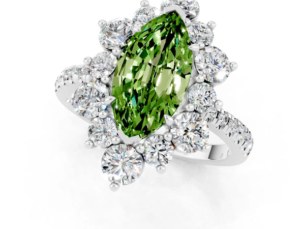 White gold Marquise Cut Cut Diamond Floral Halo Pave Band with Prong Setting