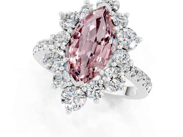White gold Marquise Cut Cut Diamond Floral Halo Pave Band with Prong Setting