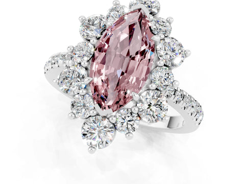 White gold Marquise Cut Cut Diamond Floral Halo Pave Band with Prong Setting_1
