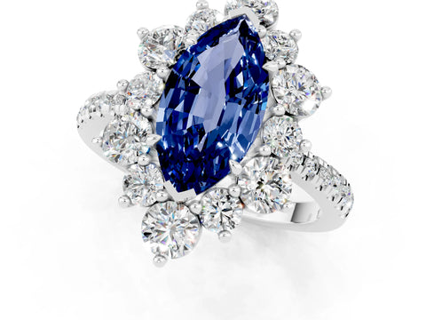 White gold Marquise Cut Cut Diamond Floral Halo Pave Band with Prong Setting_1